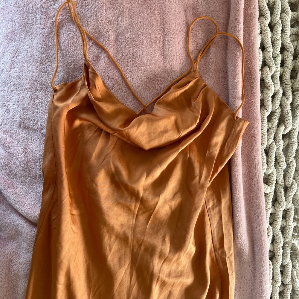 orange cowl neck maxi dress